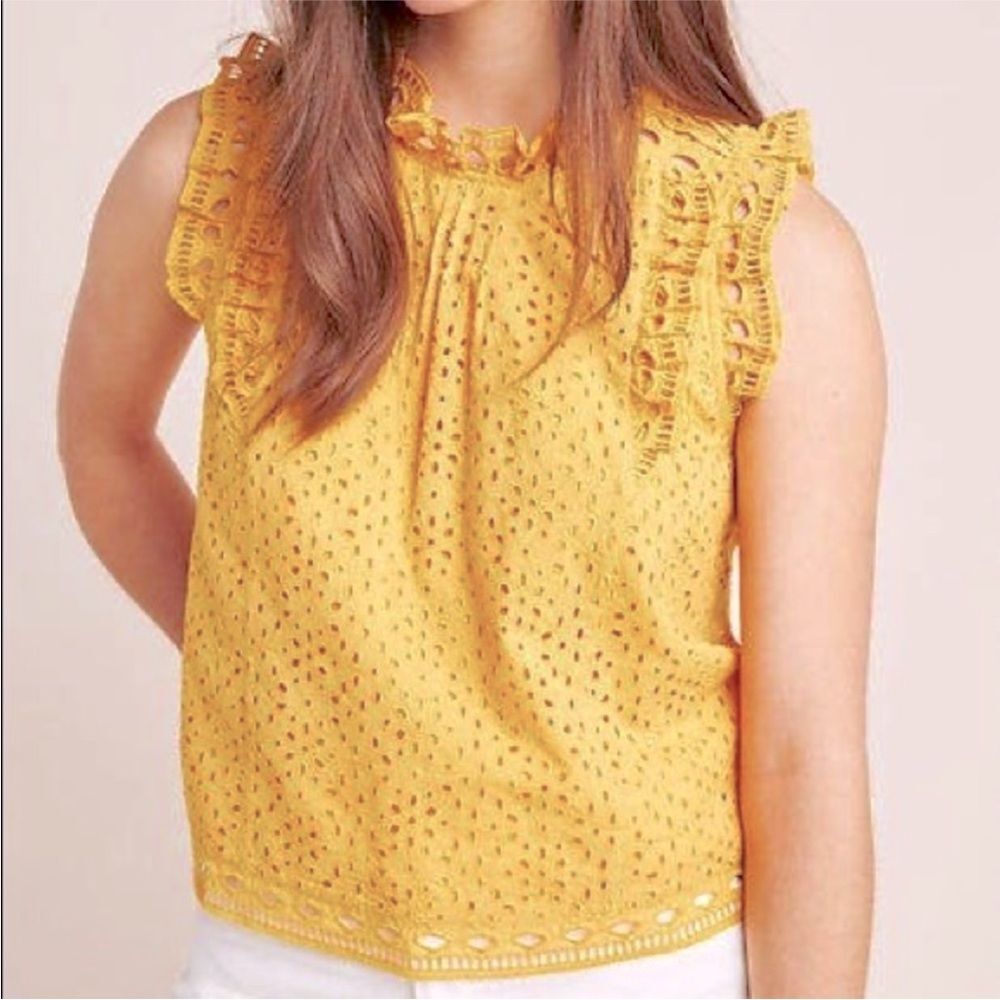 Maeve by Anthropologie Tilly Eyelet Blouse Sz 4 Sunflower Yellow